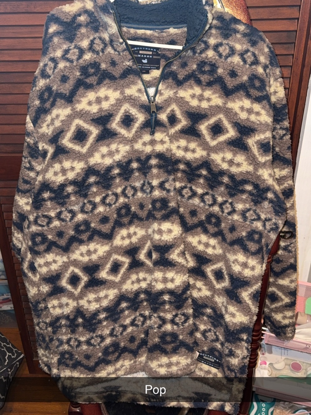 Southern Marsh Teddy Jacket in Brown and Black Geometric Print